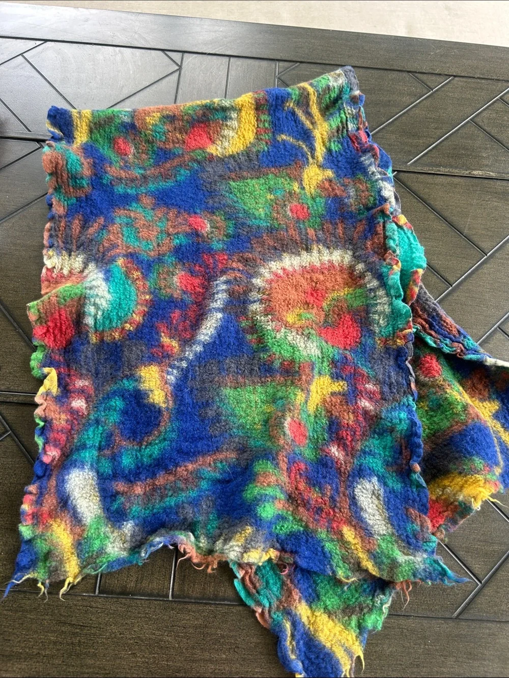 Moksha bold artsy printed watercolor scarf wool 42” ladies one size whimsical